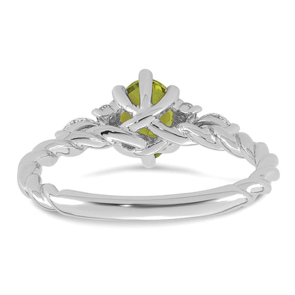 14K White Gold Diamond and 7x5 Oval August/Peridot Size 7 Twisted Ring