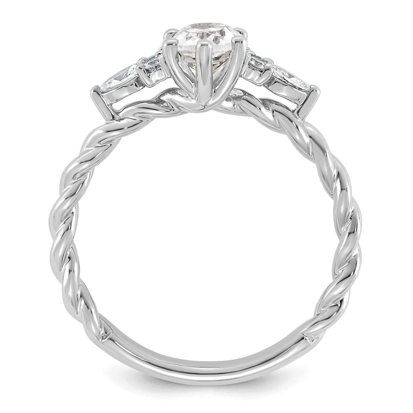 14k White Gold Polished White Topaz & 1/6 carat Lab Grown Diamond VS/SI+ G+ April Birthstone Complete Twisted Ring