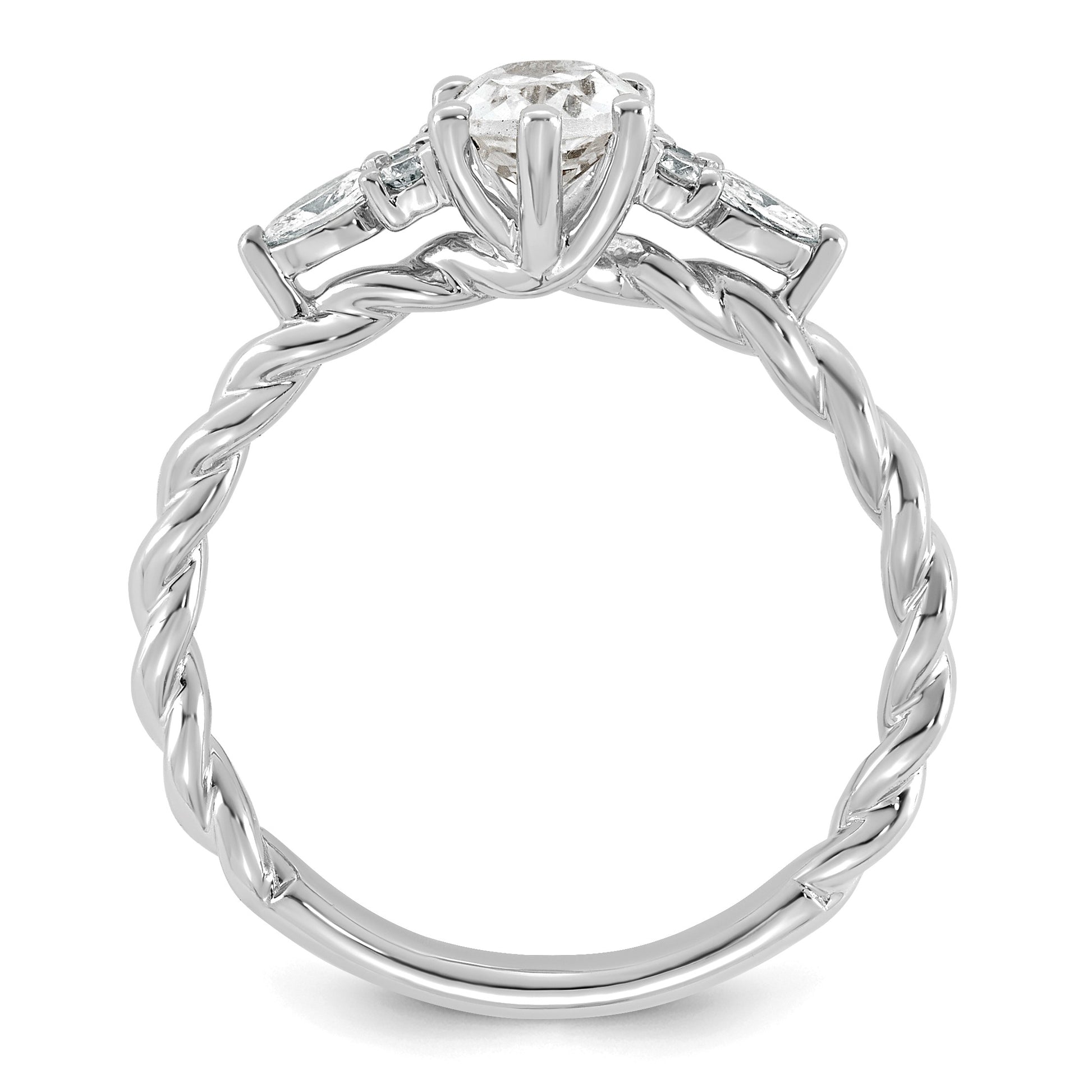 14k White Gold Polished White Topaz & 1/6 carat Lab Grown Diamond VS/SI+ G+ April Birthstone Complete Twisted Ring