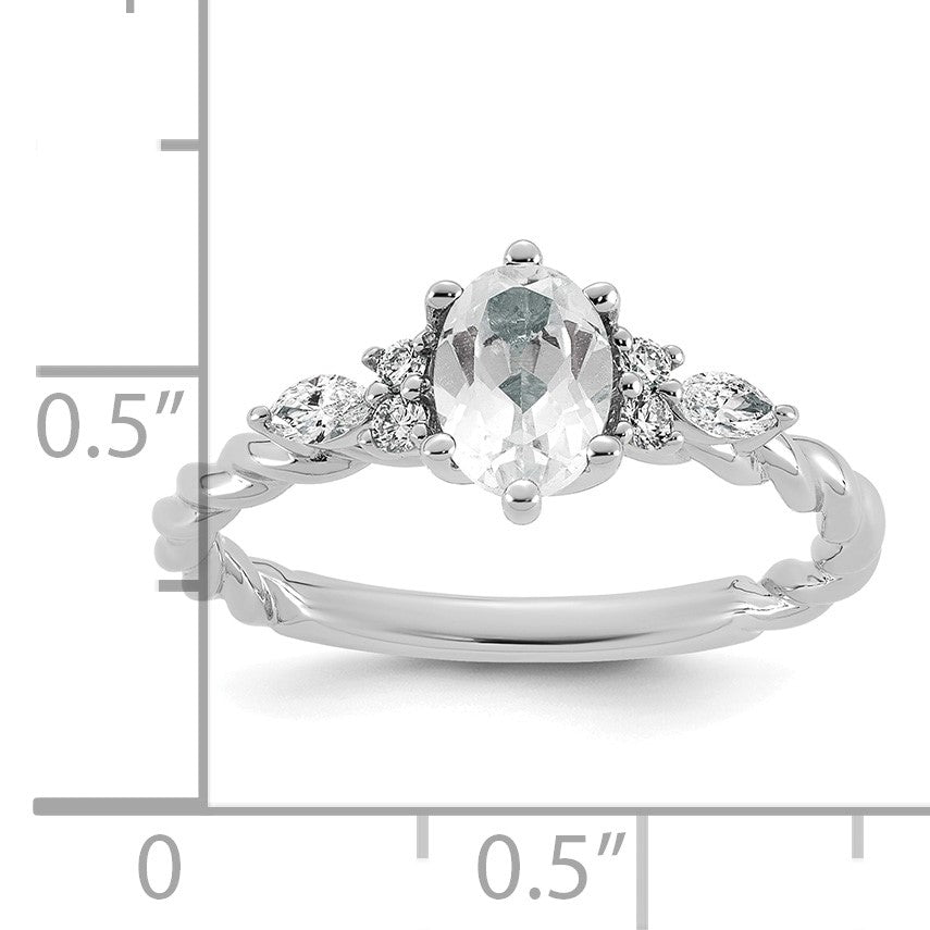 14k White Gold Polished White Topaz & 1/6 carat Lab Grown Diamond VS/SI+ G+ April Birthstone Complete Twisted Ring