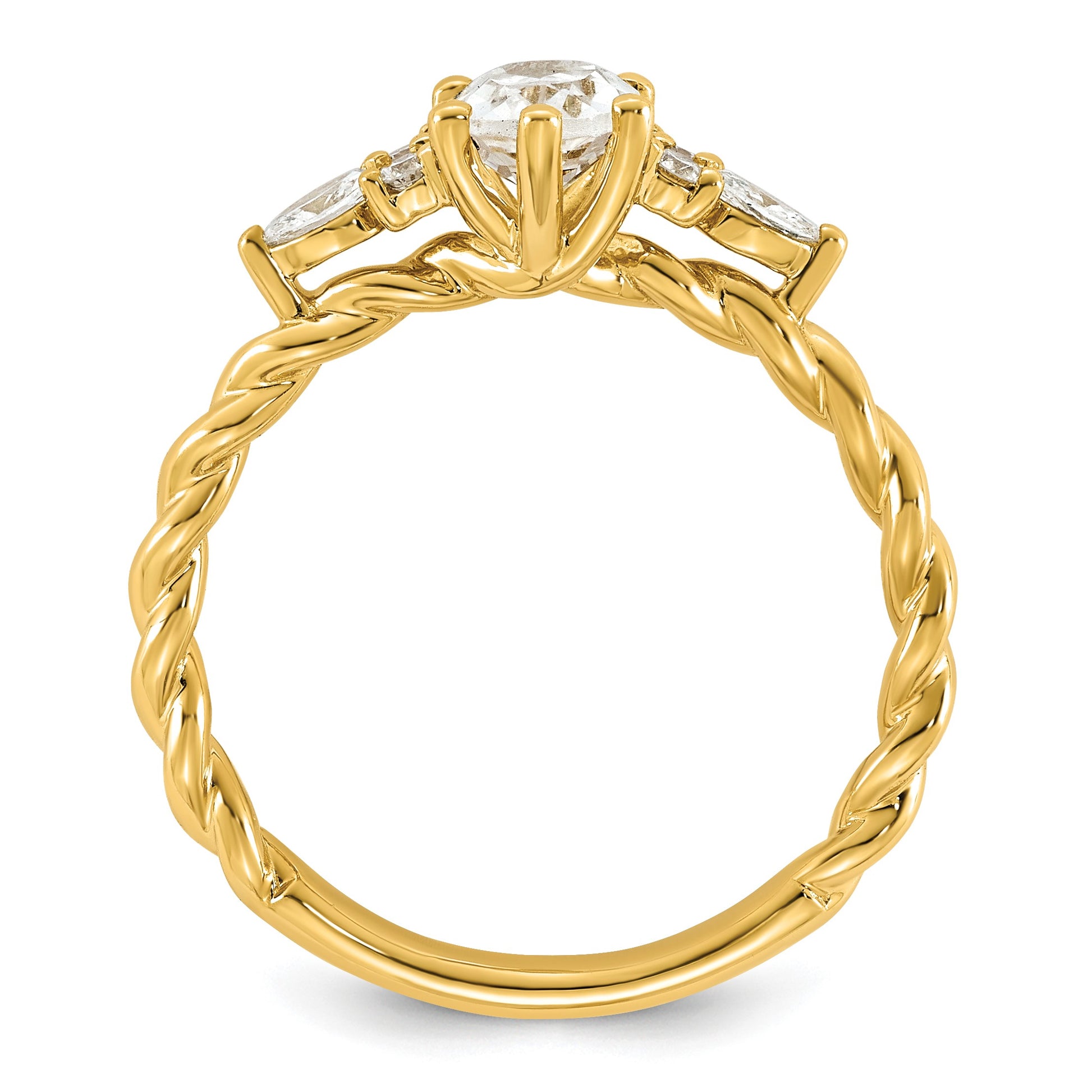 14k Polished White Topaz & 1/6 carat Lab Grown Diamond VS/SI+ G+ April Birthstone Complete Twisted Ring