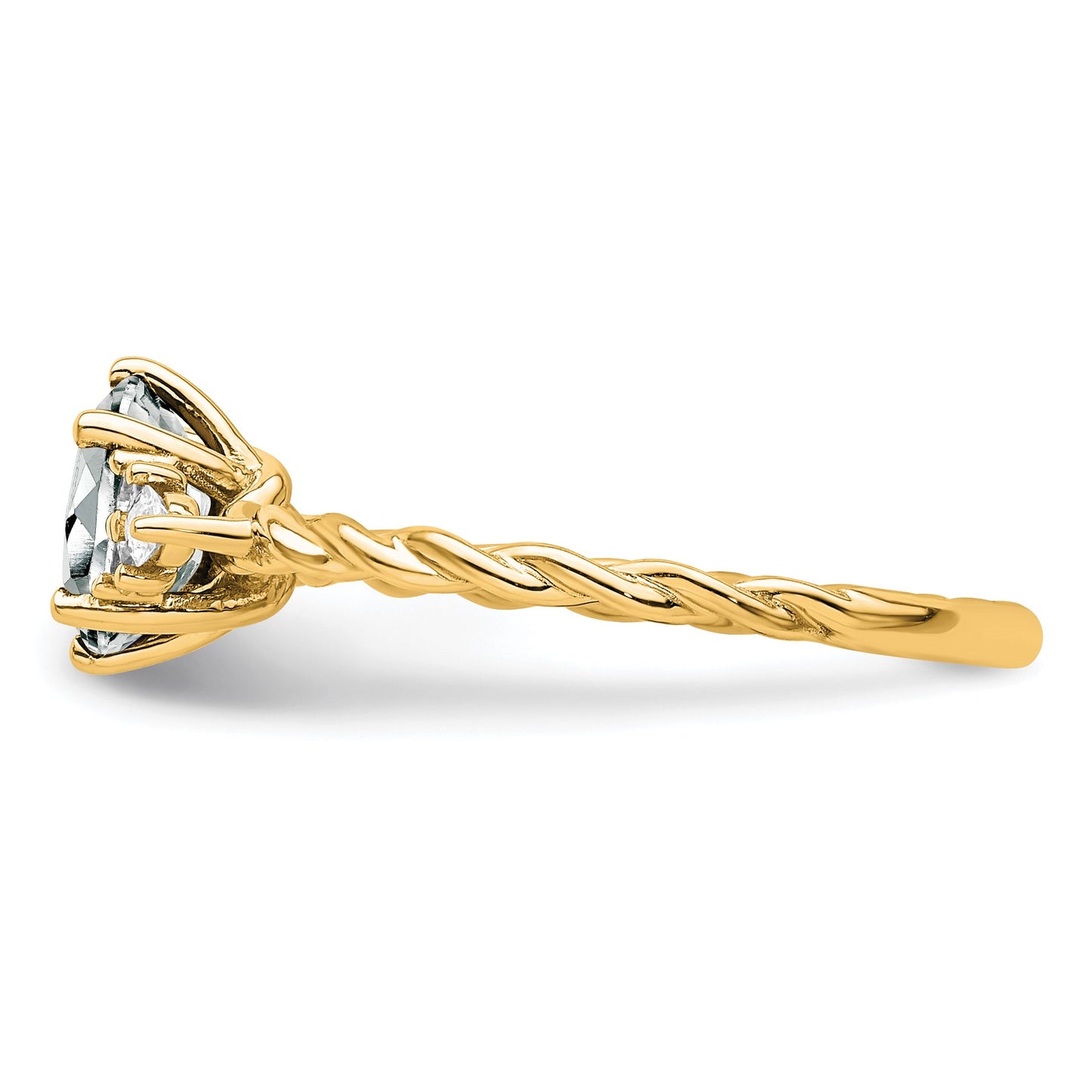 14K Diamond and 7x5 Oval April/White Topaz Size 7 Twisted Ring