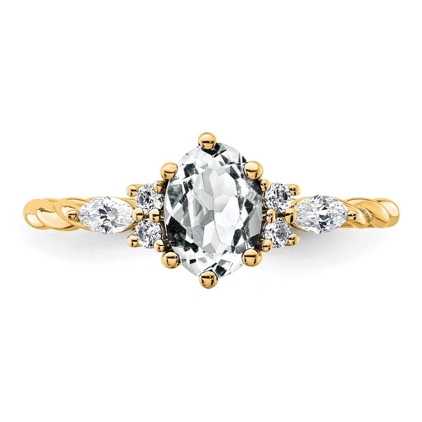 14K Diamond and 7x5 Oval April/White Topaz Size 7 Twisted Ring
