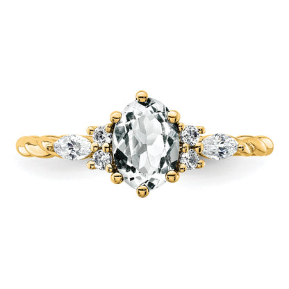 14K Diamond and 7x5 Oval April/White Topaz Size 7 Twisted Ring