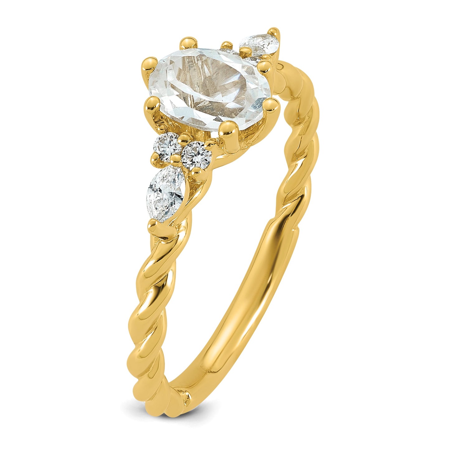 14k Polished White Topaz & 1/6 carat Lab Grown Diamond VS/SI+ G+ April Birthstone Complete Twisted Ring