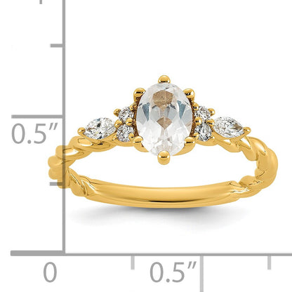 14k Polished White Topaz & 1/6 carat Lab Grown Diamond VS/SI+ G+ April Birthstone Complete Twisted Ring