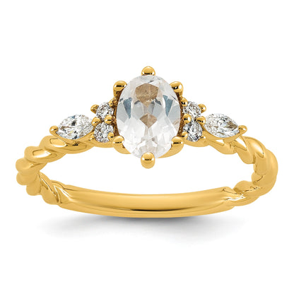 14k Polished White Topaz & 1/6 carat Lab Grown Diamond VS/SI+ G+ April Birthstone Complete Twisted Ring