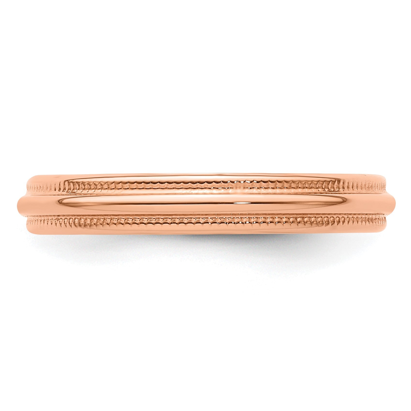 14k Rose Gold 3mm Lightweight Milgrain Half Round Wedding Band Size 5