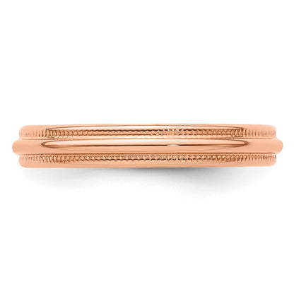 14k Rose Gold 3mm Lightweight Milgrain Half Round Wedding Band Size 4.5