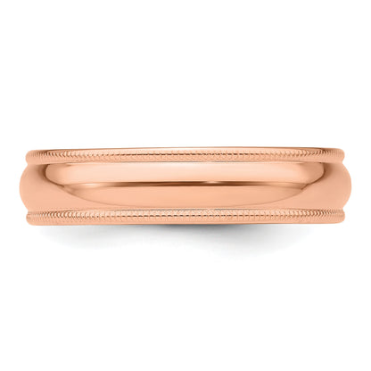 14k Rose Gold 5mm Lightweight Milgrain Half Round Wedding Band Size 10
