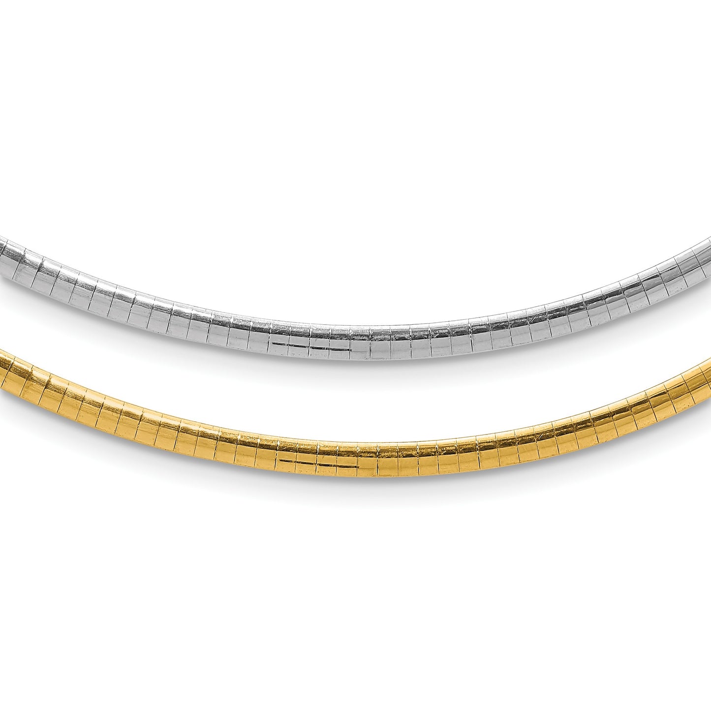 14k Two-tone 3mm Reversible White and Yellow 18 inch Domed Omega Necklace