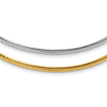 14k Two-tone 3mm Reversible White and Yellow 18 inch Domed Omega Necklace
