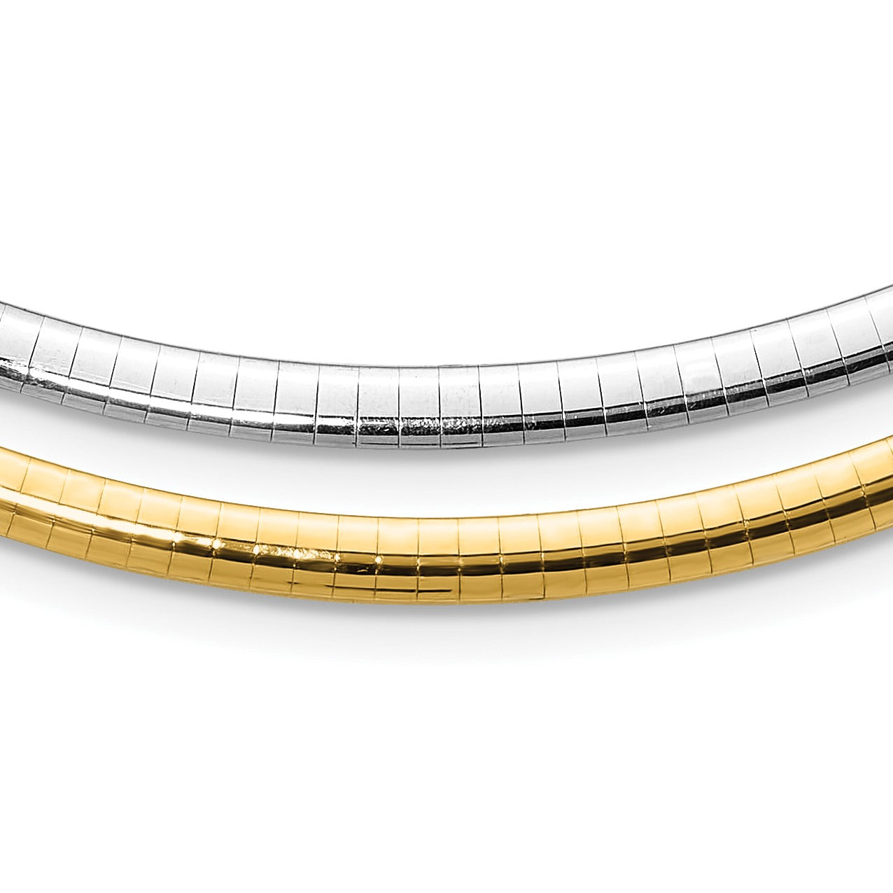 14k Two-tone 4mm Reversible White and Yellow 16 inch Domed Omega Necklace