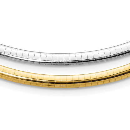 14k Two-tone 4mm Reversible White and Yellow 16 inch Domed Omega Necklace