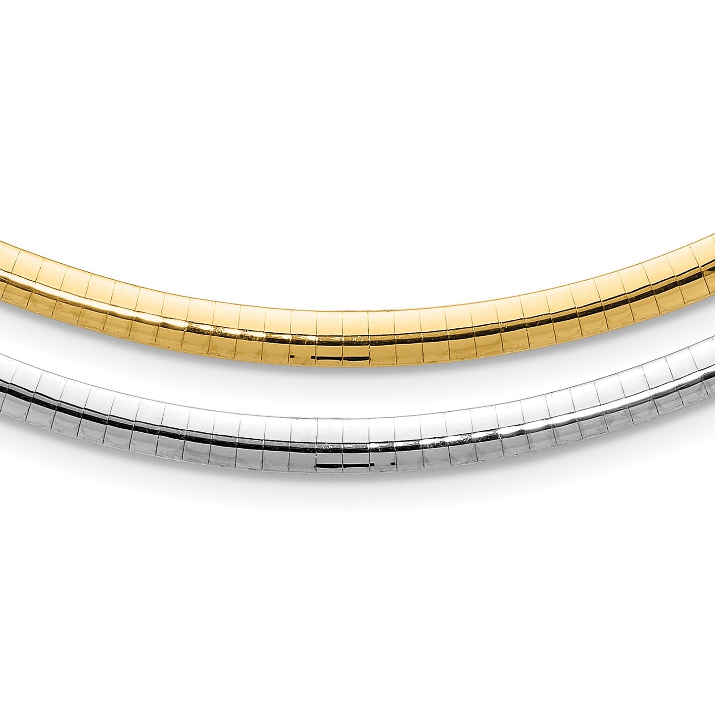 14k Two-tone 4mm Reversible White and Yellow 18 inch Domed Omega Necklace