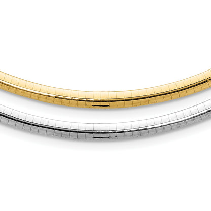 14k Two-tone 4mm Reversible White and Yellow 18 inch Domed Omega Necklace