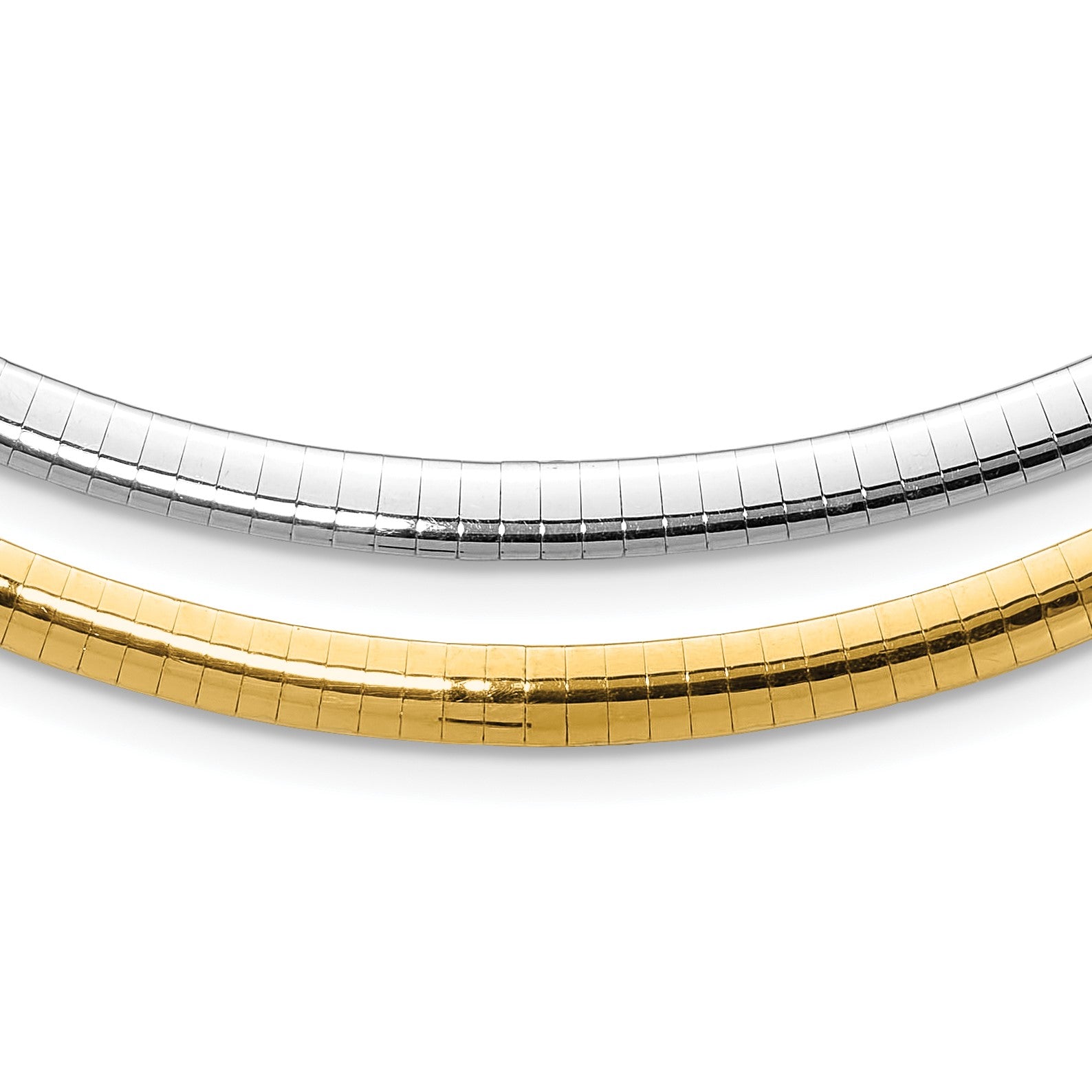 14k Two-tone 5mm Reversible White and Yellow 16 inch Domed Omega Necklace