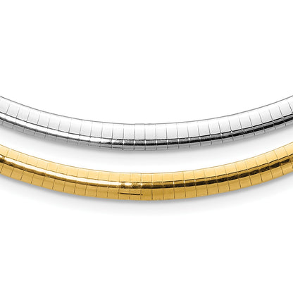 14k Two-tone 5mm Reversible White and Yellow 16 inch Domed Omega Necklace