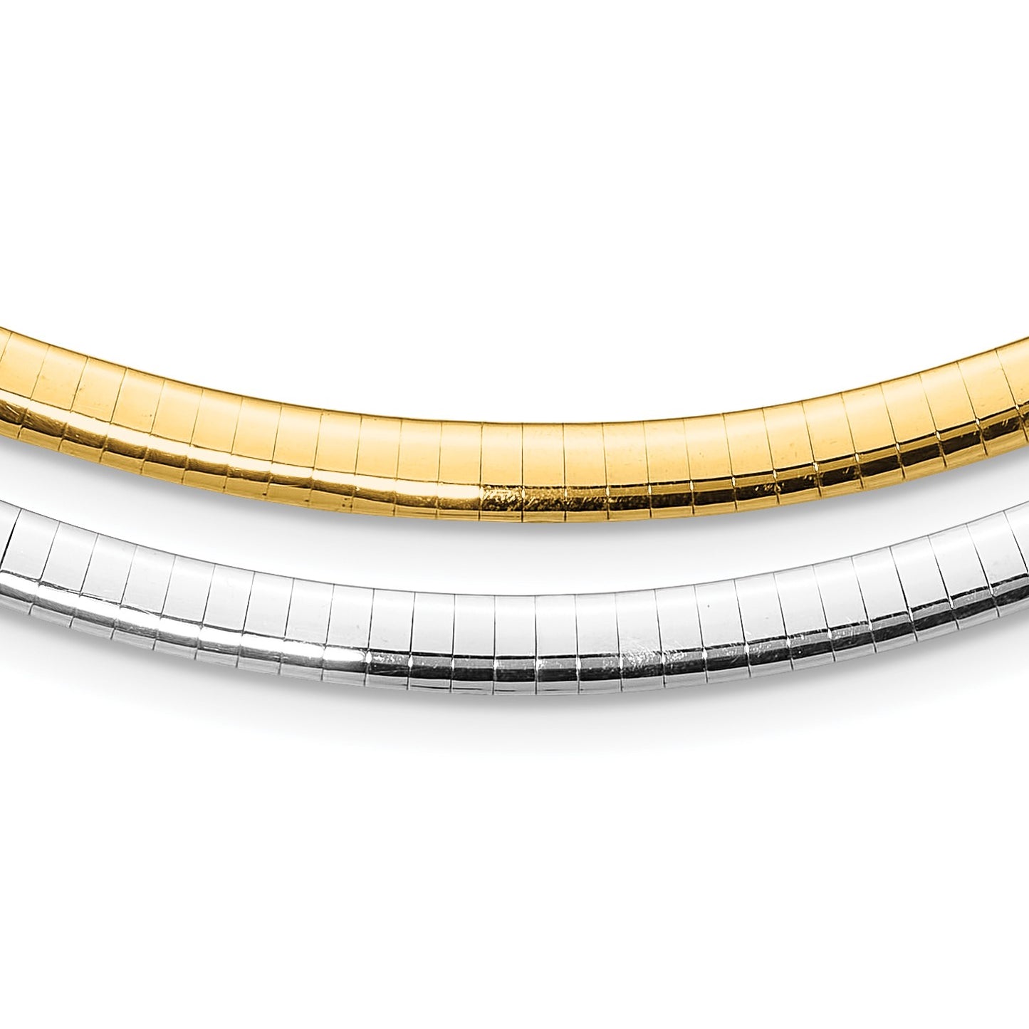 14k Two-tone 5mm Reversible White and Yellow 18 inch Domed Omega Necklace