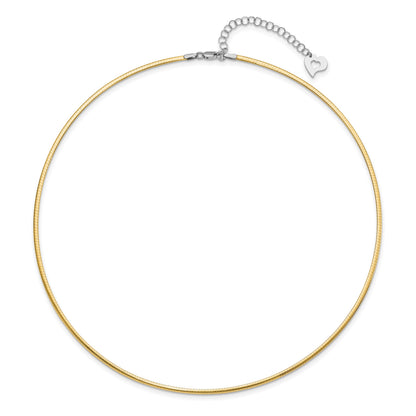 14k Two-tone 2mm Reversible White and Yellow 18 inch Omega Necklace Plus 2 inch Heart Chain Extender