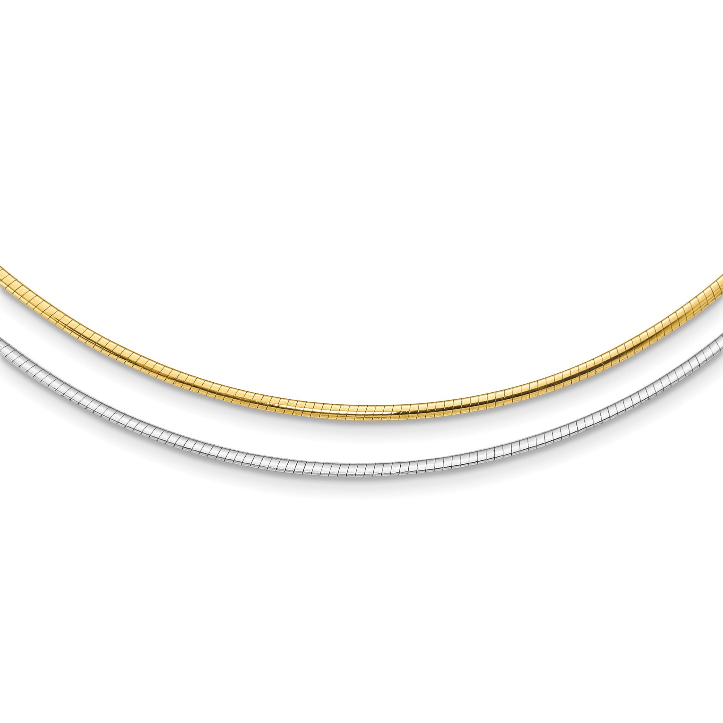 14k Two-tone 2mm Reversible White and Yellow 16 inch Omega Necklace Plus 2 inch Heart Chain Extender