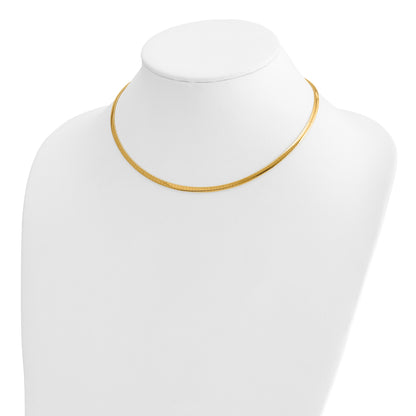 14k Two-tone 3mm Lightweight Reversible 16 inch Omega Necklace Plus 2 inch Heart Chain Extender