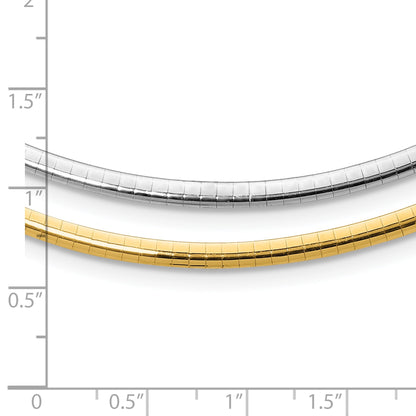 14k Two-tone 3mm Lightweight Reversible 16 inch Omega Necklace Plus 2 inch Heart Chain Extender
