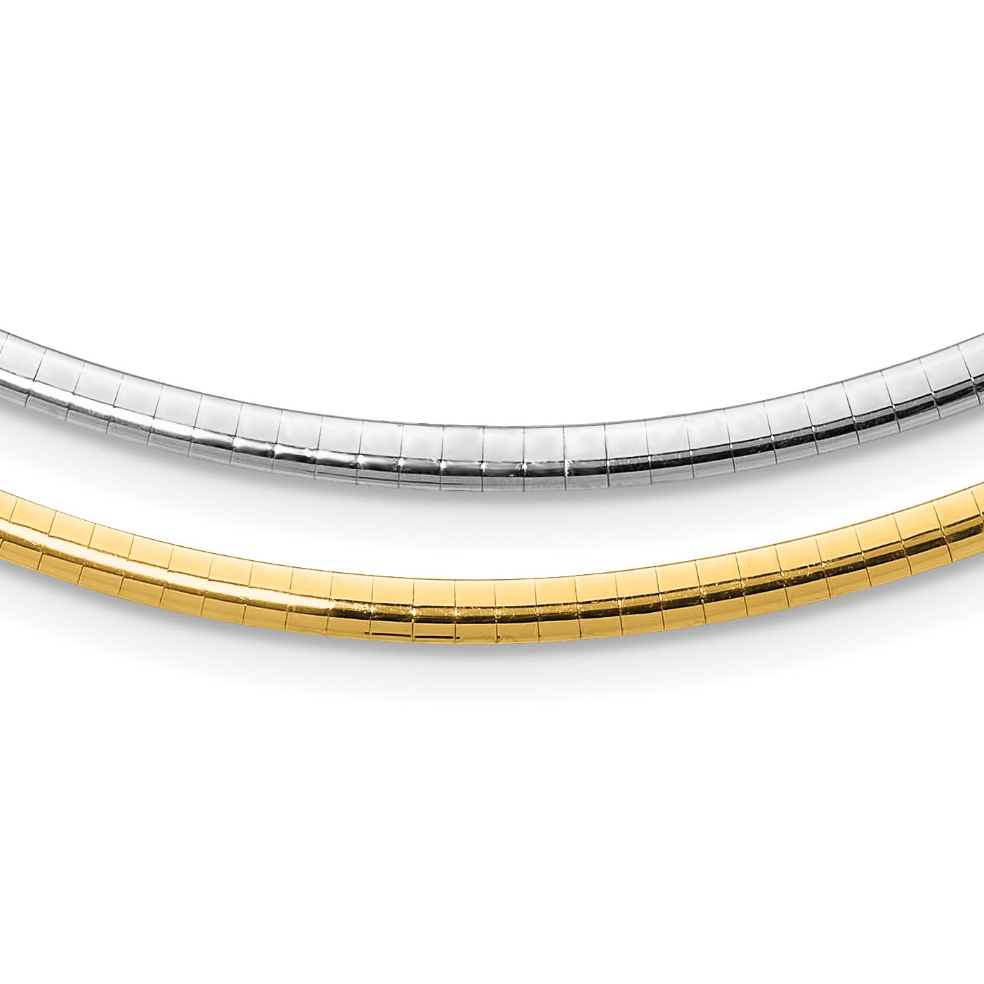 14k Two-tone 3mm Lightweight Reversible 16 inch Omega Necklace Plus 2 inch Heart Chain Extender
