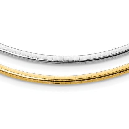 14k Two-tone 3mm Lightweight Reversible 16 inch Omega Necklace Plus 2 inch Heart Chain Extender