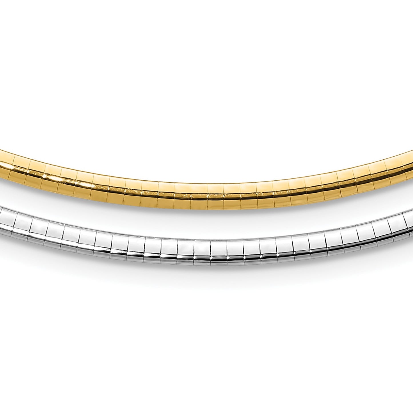 14k Two-tone 3mm Lightweight Reversible 18 inch Omega Necklace Plus 2 inch Heart Chain Extender