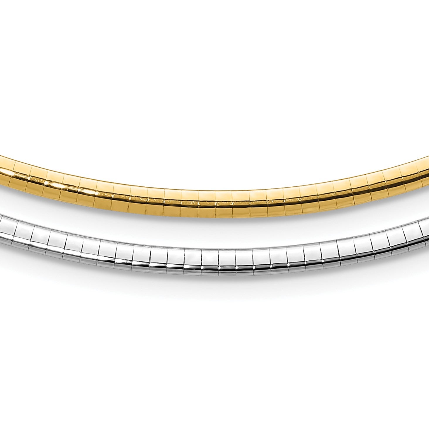 14k Two-tone 3mm Lightweight Reversible 18 inch Omega Necklace Plus 2 inch Heart Chain Extender