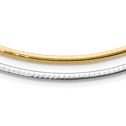 14k Two-tone 3mm Lightweight Reversible 18 inch Omega Necklace Plus 2 inch Heart Chain Extender