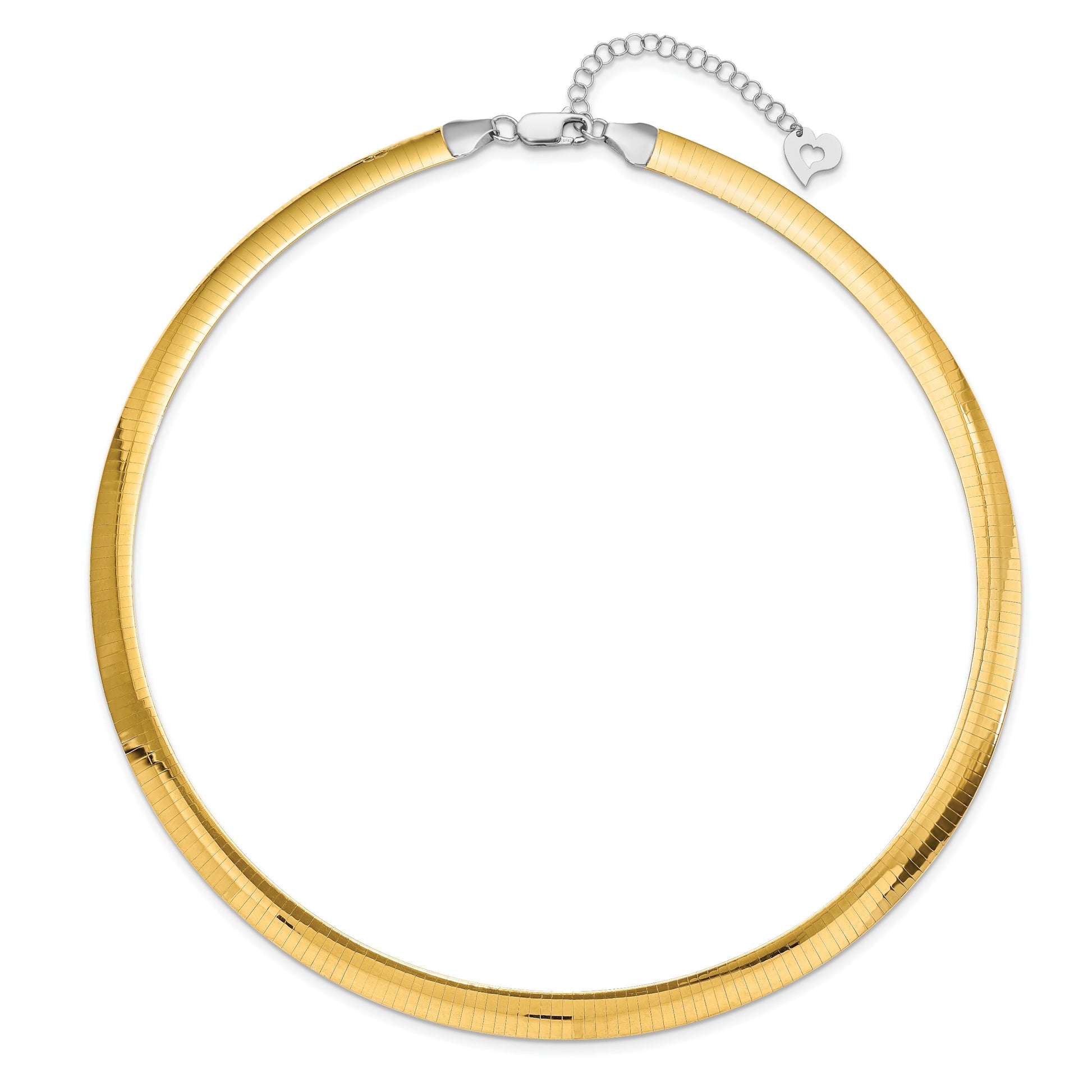 14k Two-tone 8mm Lightweight Reversible 16 inch Omega Necklace Plus 2 inch Heart Chain Extender