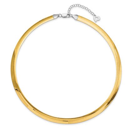 14k Two-tone 8mm Lightweight Reversible 16 inch Omega Necklace Plus 2 inch Heart Chain Extender