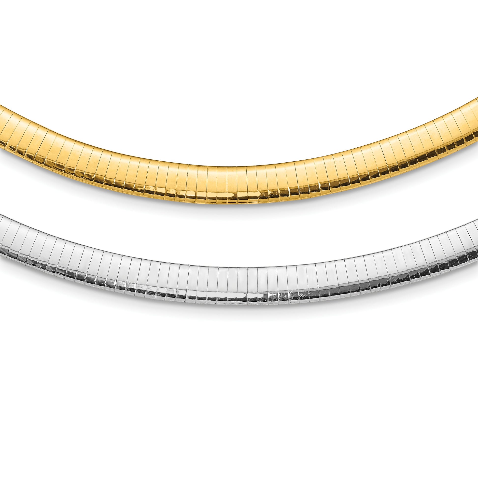 14k Two-tone 8mm Lightweight Reversible 16 inch Omega Necklace Plus 2 inch Heart Chain Extender