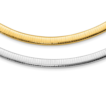 14k Two-tone 8mm Lightweight Reversible 16 inch Omega Necklace Plus 2 inch Heart Chain Extender