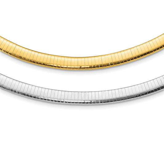 14k Two-tone 8mm Lightweight Reversible 16 inch Omega Necklace Plus 2 inch Heart Chain Extender