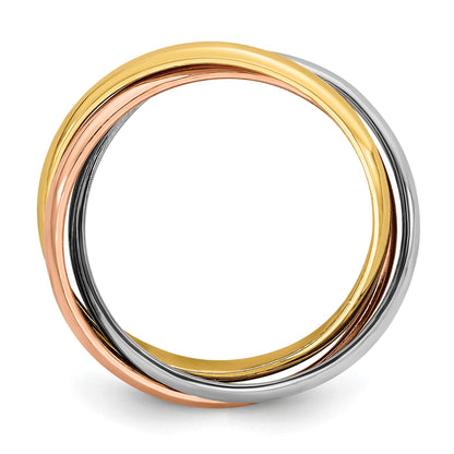 14k Tri-color Polished Rolling Ring Size 7.5