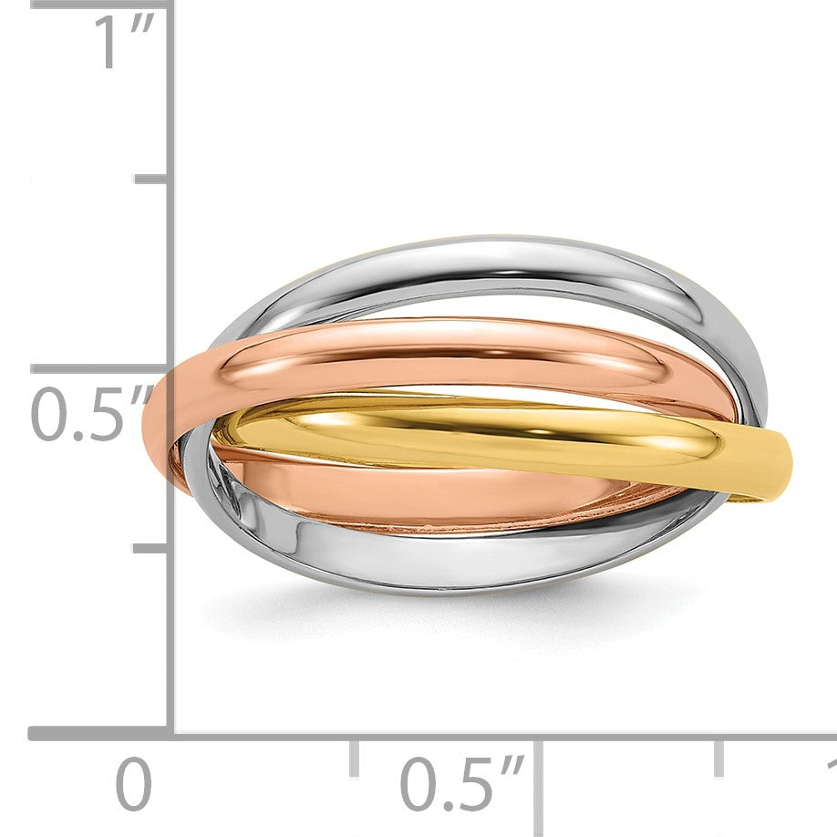 14k Tri-color Polished Rolling Ring Size 8.5