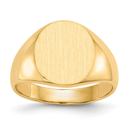 14k 13.0x14.0mm Oval Closed Back Mens Signet Ring