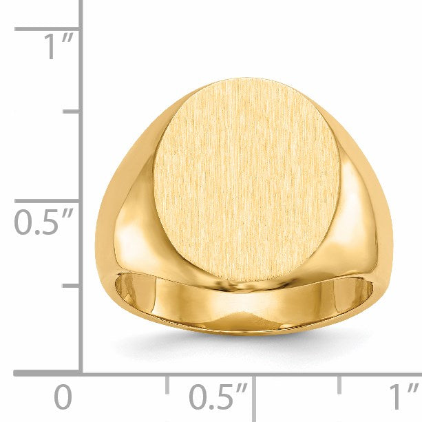 14k 14.5x17.5mm Oval Closed Back Mens Signet Ring