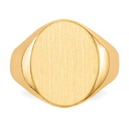 14k 14.0x17.5mm Oval Closed Back Mens Signet Ring