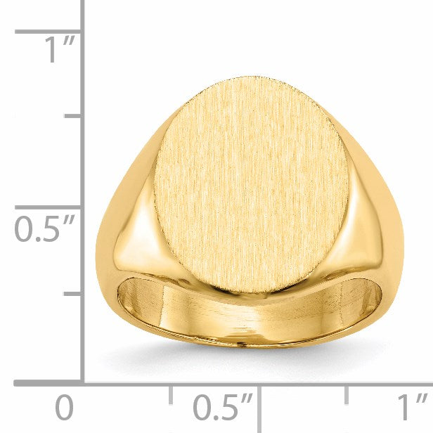 14k 14.0x17.5mm Oval Closed Back Mens Signet Ring