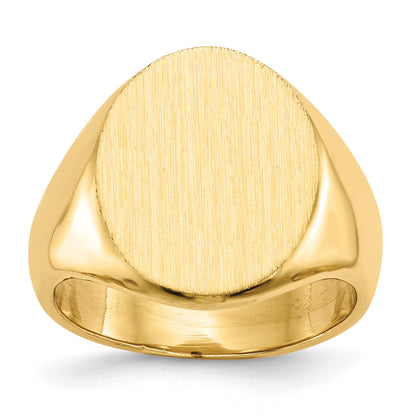 14k 14.0x17.5mm Oval Closed Back Mens Signet Ring