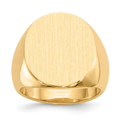 14k 17.5x19.5mm Oval Closed Back Mens Signet Ring