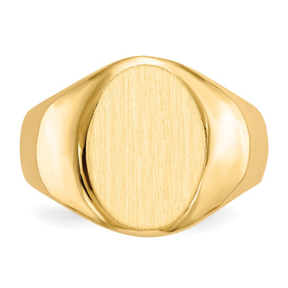 14k 11.0x15.0mm Oval Closed Back Mens Signet Ring