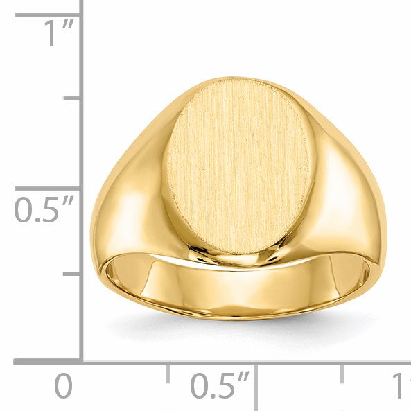 14k 11.0x15.0mm Oval Closed Back Mens Signet Ring