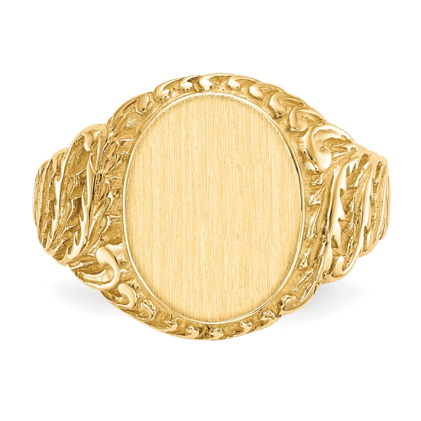 14k 10.5x13.0mm Oval Closed Back Mens Signet Ring