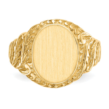 14k 10.5x13.0mm Oval Closed Back Mens Signet Ring