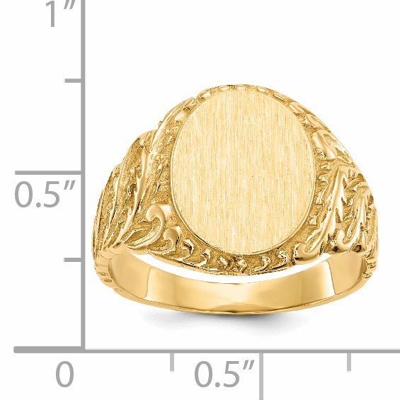 14k 10.5x13.0mm Oval Closed Back Mens Signet Ring